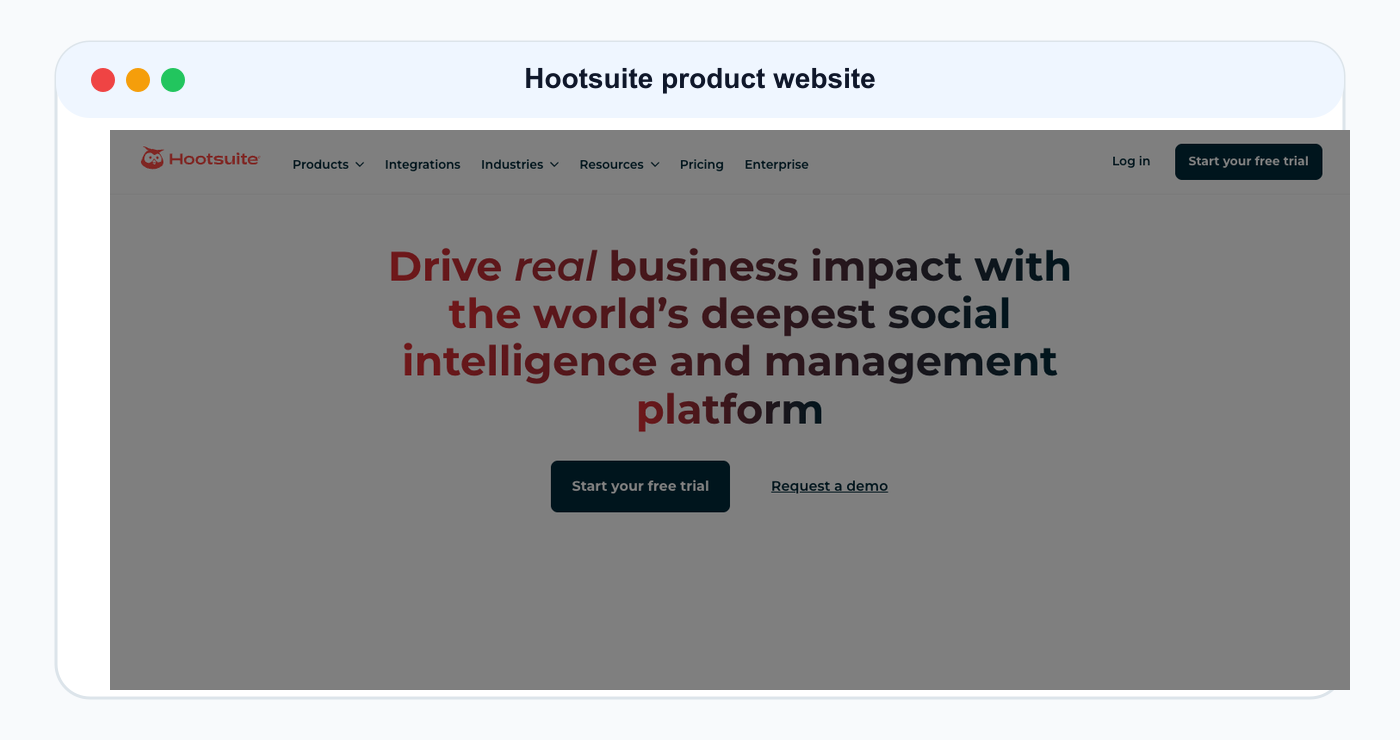 Hootsuite product website screenshot used as comparison evidence.