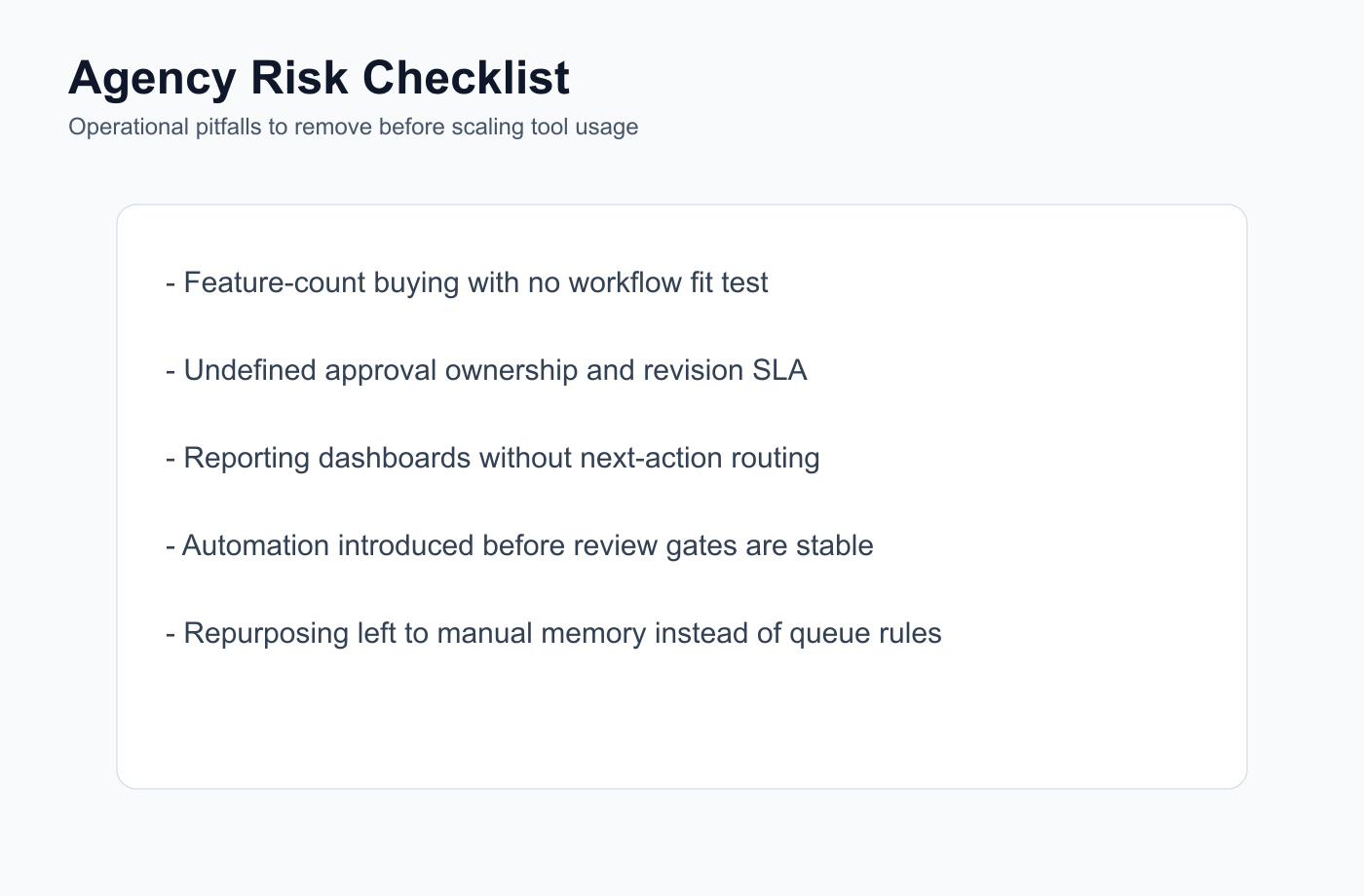 Checklist of operational risks agencies should remove before scaling social media tools.