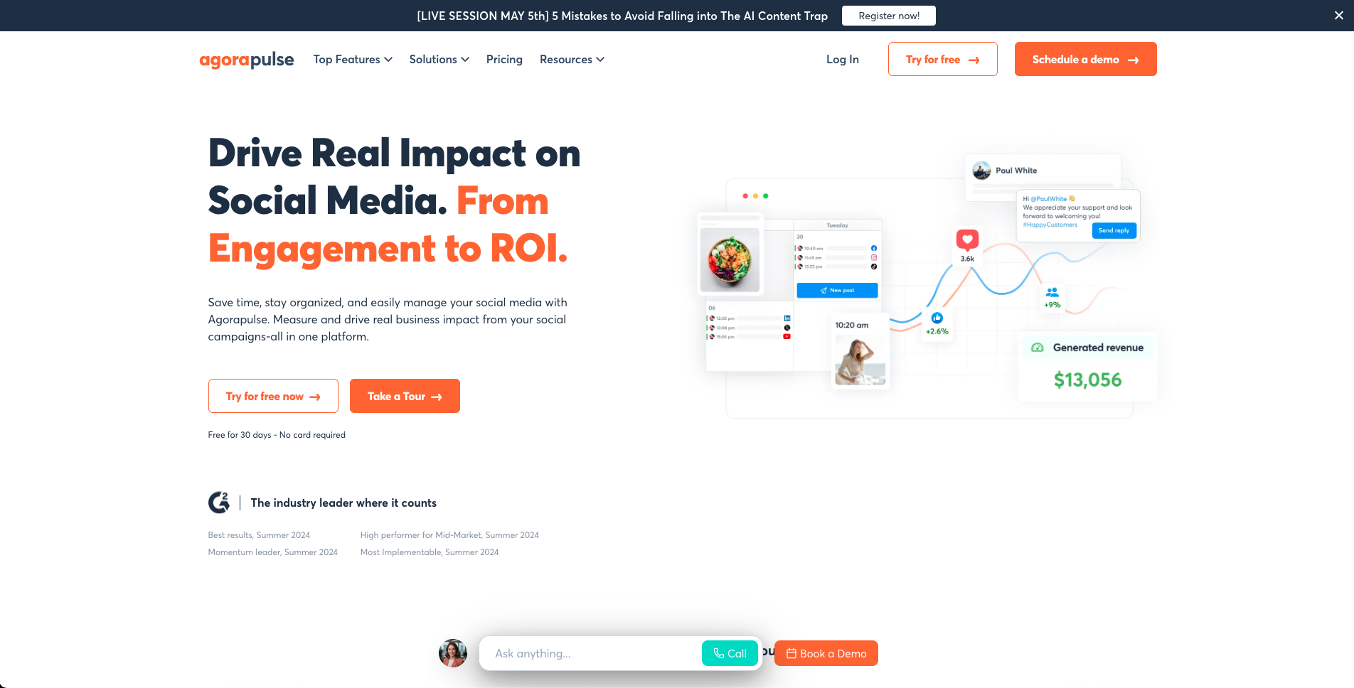 Agorapulse landing page screenshot used as a real competitor reference for inbox and moderation workflows.