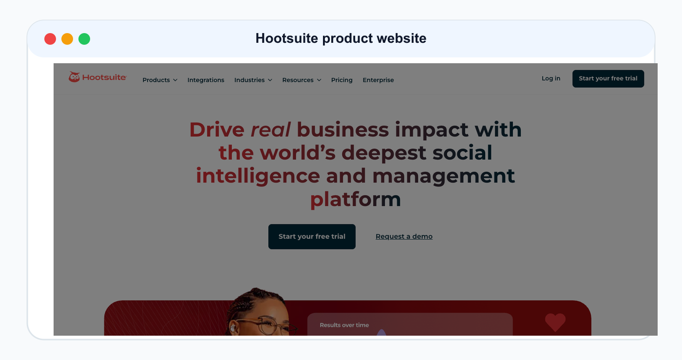 Hootsuite product website screenshot used as comparison evidence.