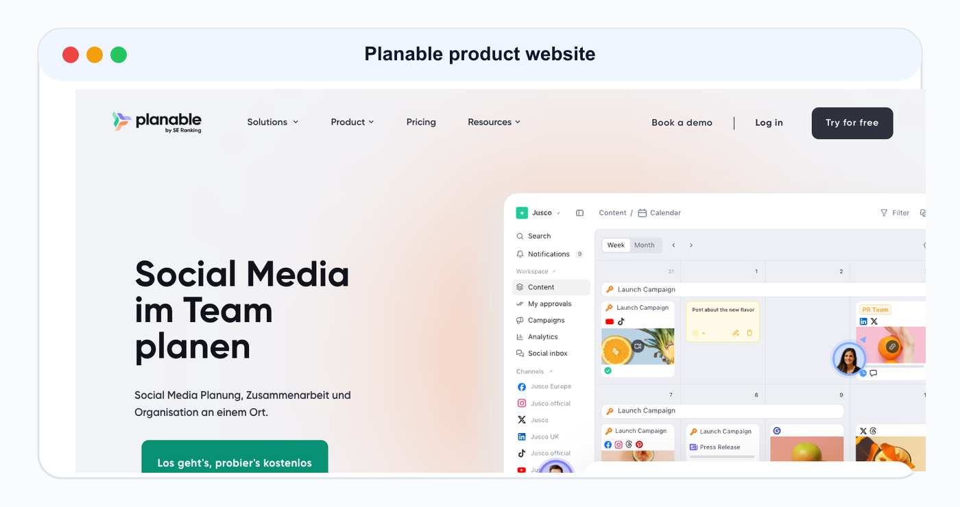 Planable product website screenshot used as comparison evidence.