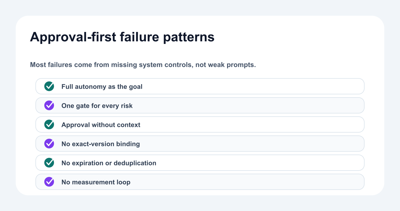 Checklist of common approval-first automation mistakes