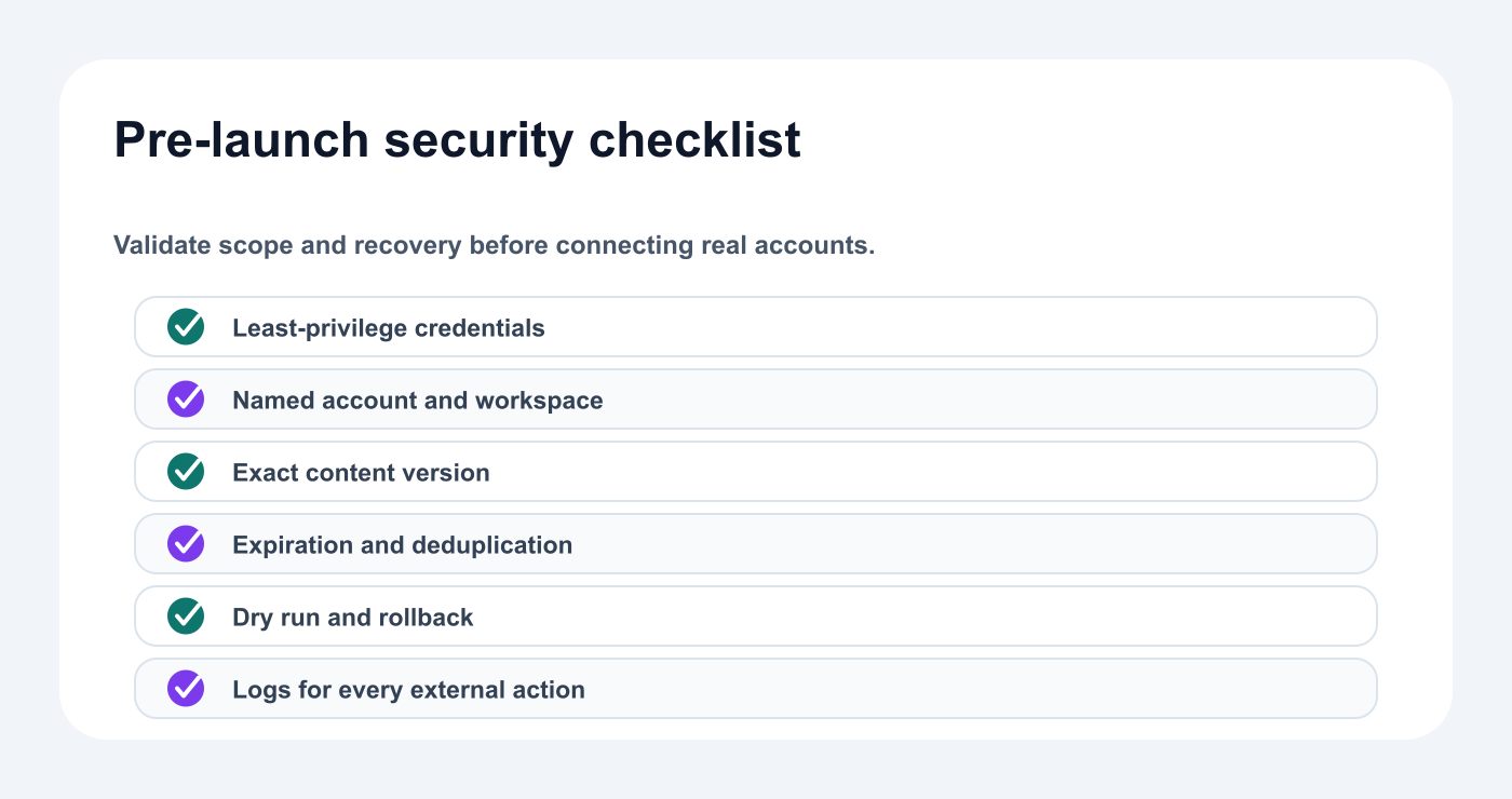 Security checklist for approval-first social media automation