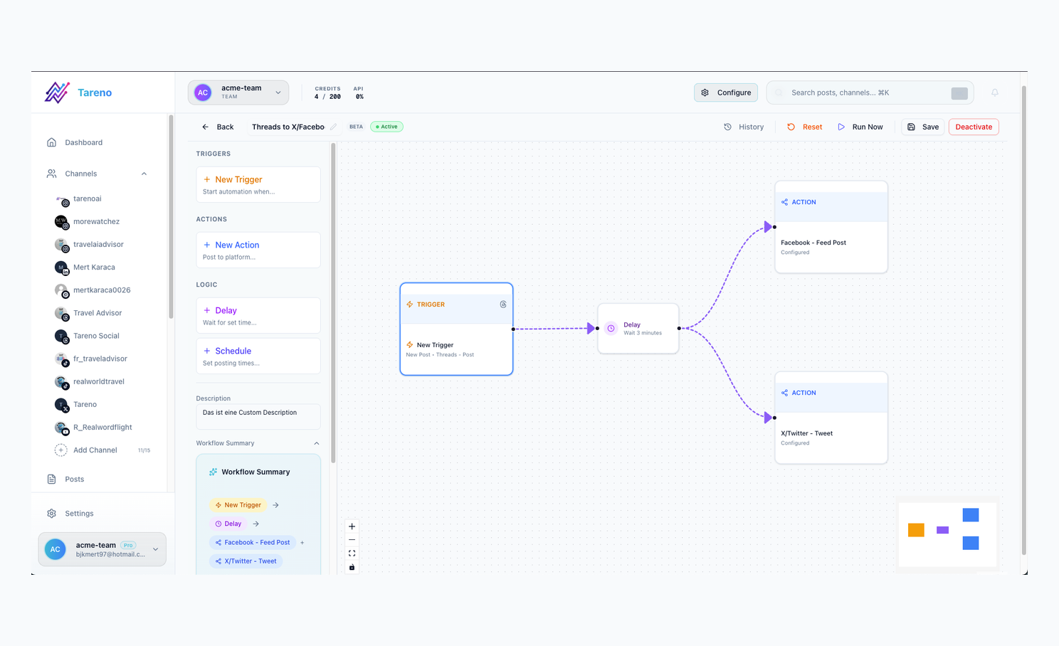 Tareno workflow editor showing configurable approval automation steps