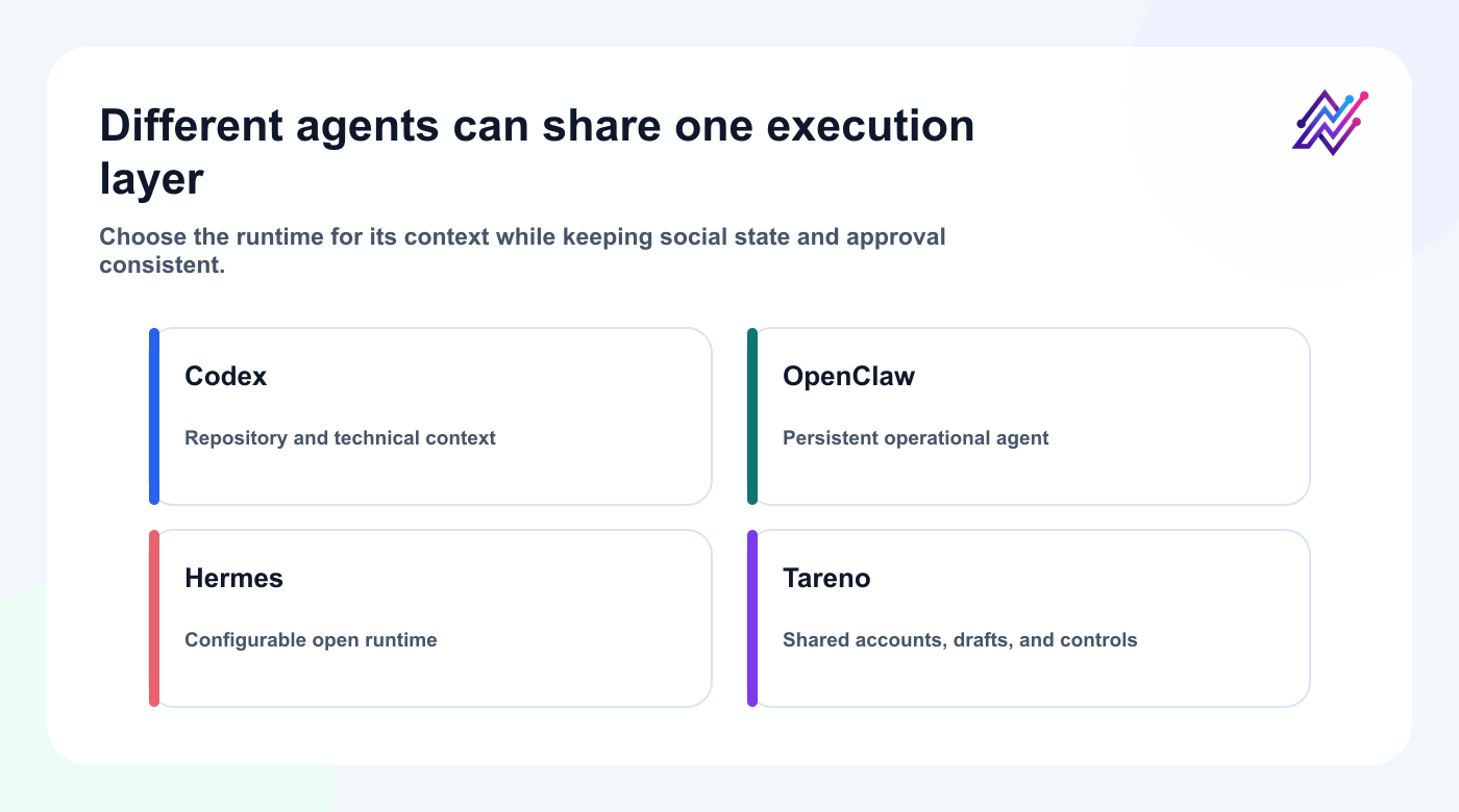 Agent runtime map for Codex, OpenClaw, Hermes Agent, and Tareno.