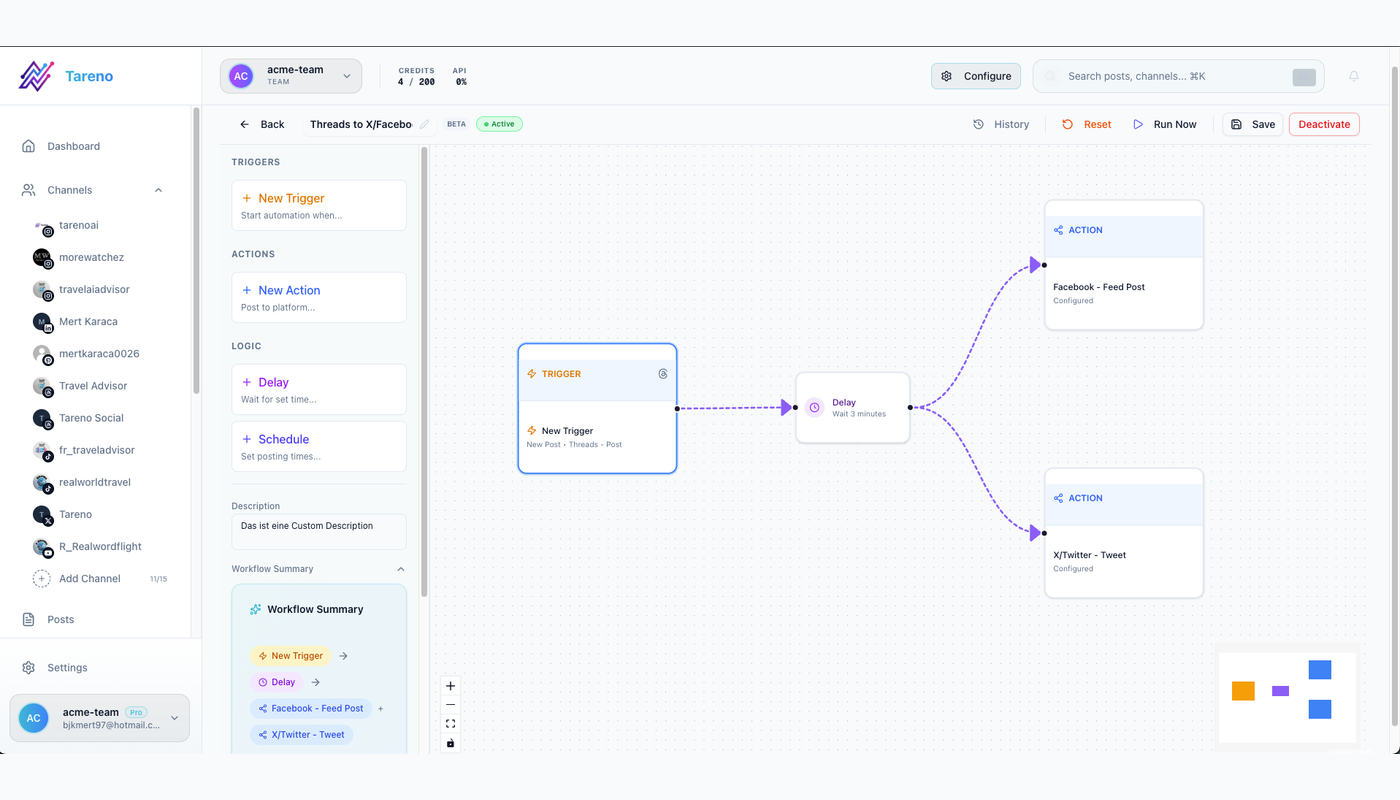 Tareno Workflow Builder for native social workflow automation.