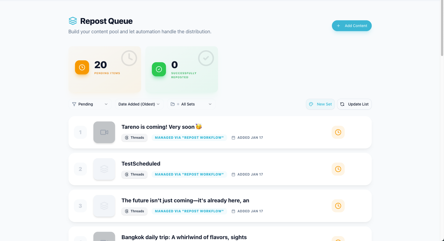 Tareno repurposing queue used to move high-performing posts into reuse workflows