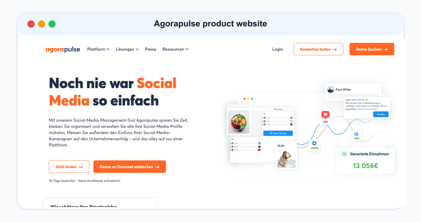Agorapulse product website screenshot used as comparison evidence.