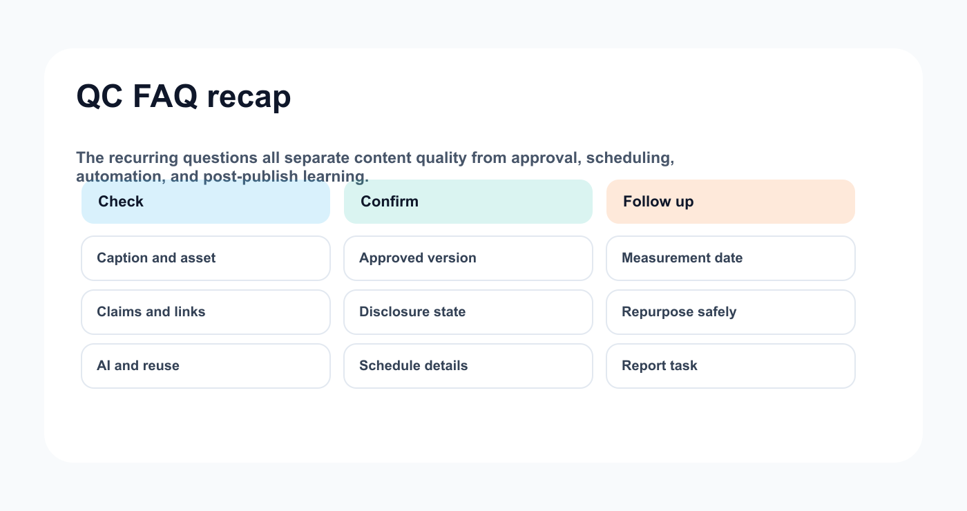 FAQ recap matrix for content quality control checks