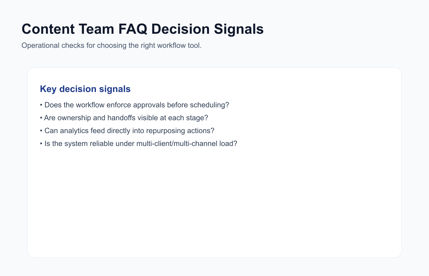 Content team FAQ decision signal checklist.