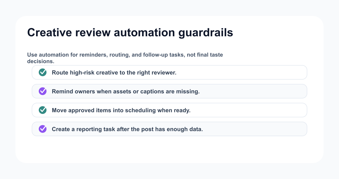 Automation guardrails for creative asset review workflows