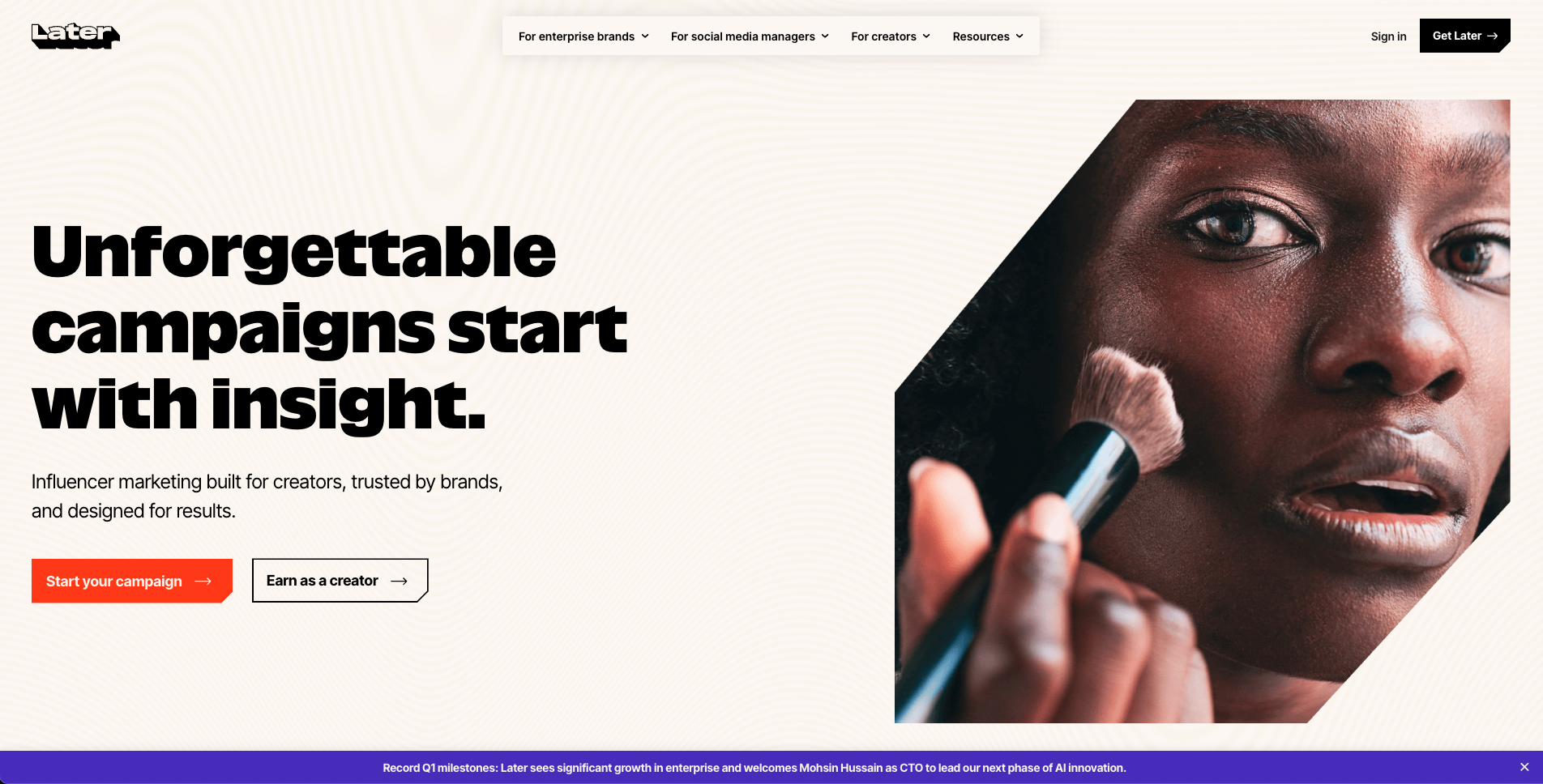 Later landing page used for visual creator planning comparison