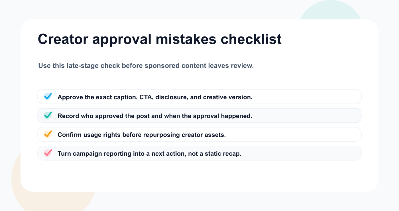 Checklist of creator content approval mistakes to avoid before publishing