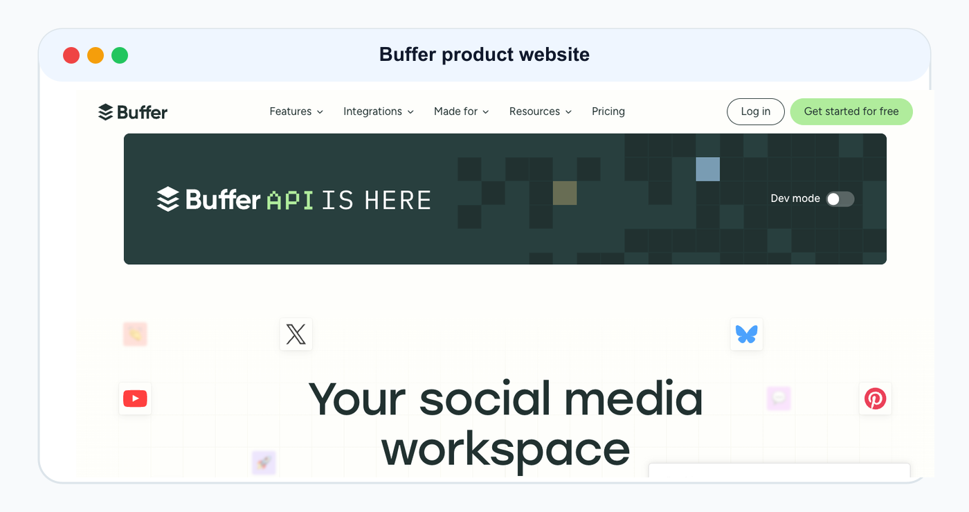 Buffer product website screenshot used as comparison evidence.