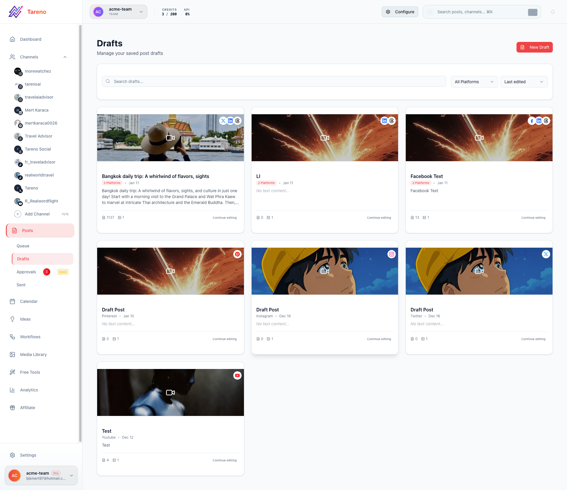 Draft queue view used to track approval state and unresolved feedback.