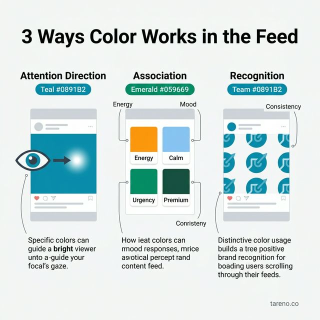 3 ways color works in the feed: attention direction, association, and brand recognition