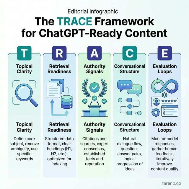 The TRACE Framework for ChatGPT-Ready Content: Topical Clarity, Retrieval Readiness, Authority Signals, Conversational Structure, Evaluation Loops