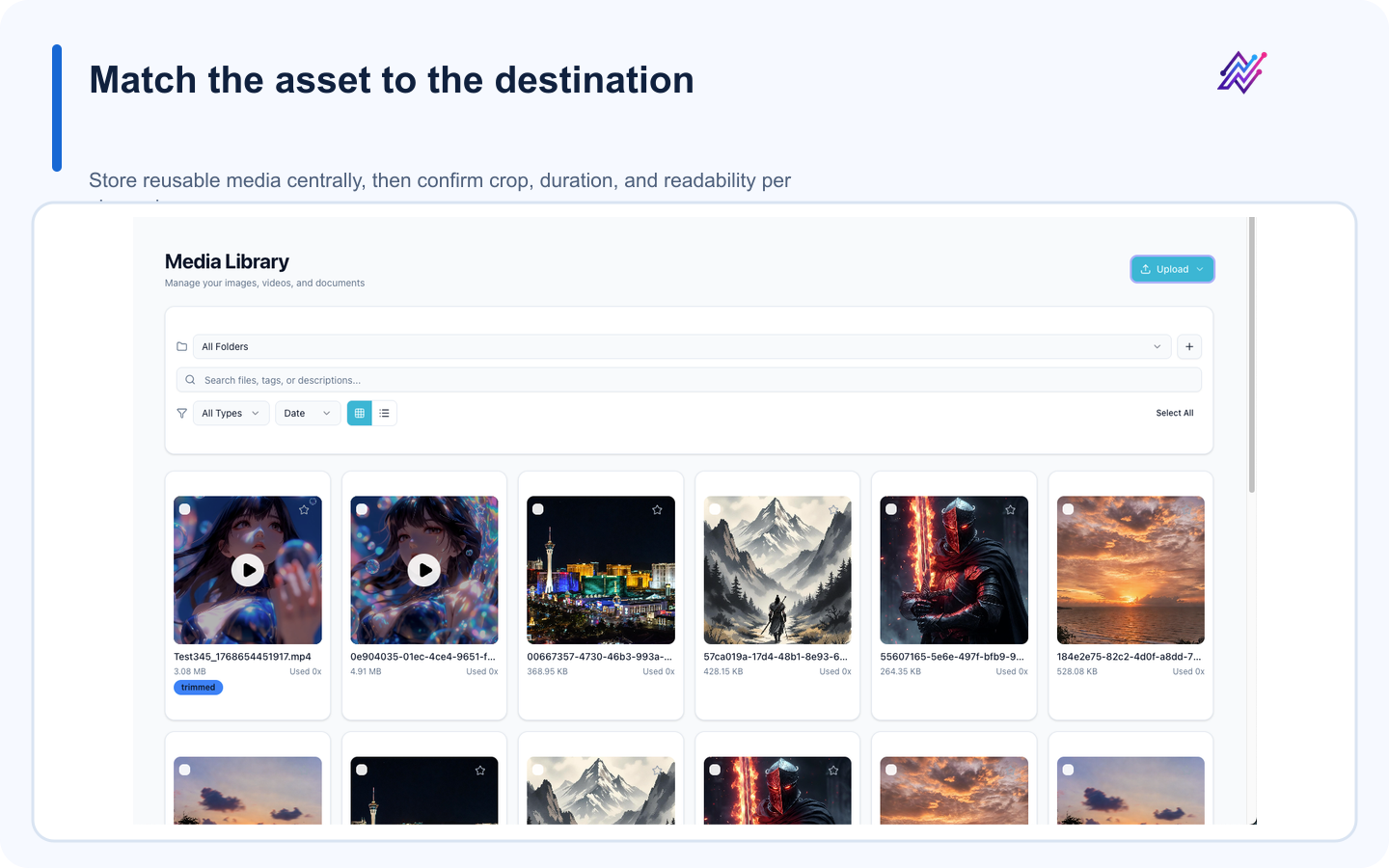 Tareno Media Library for assigning channel-appropriate campaign assets.