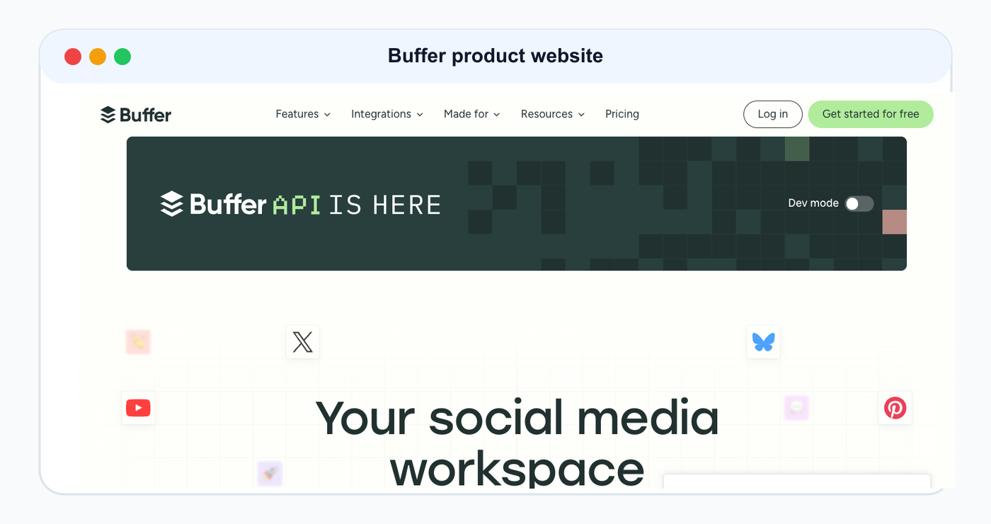 Buffer product website screenshot used as comparison evidence.