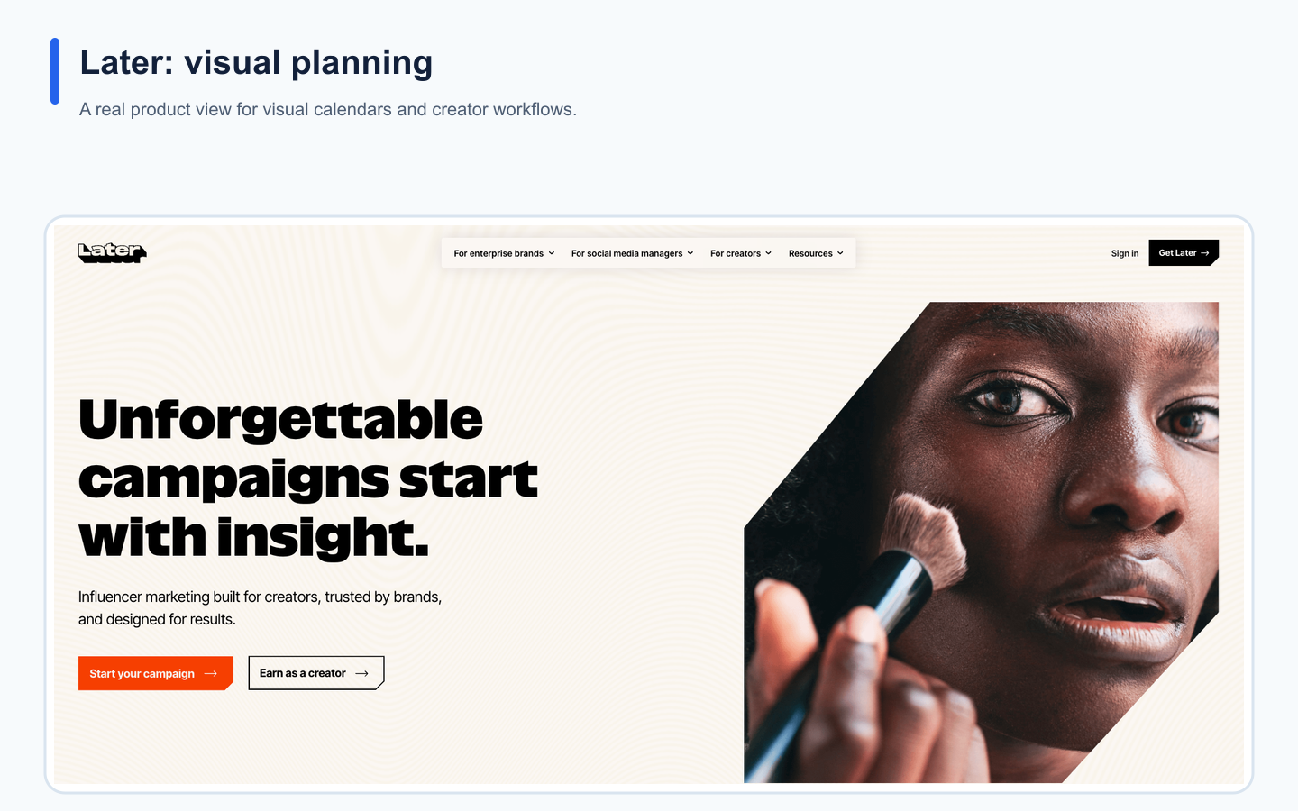 Real Later landing page illustrating its positioning in the social media tool comparison