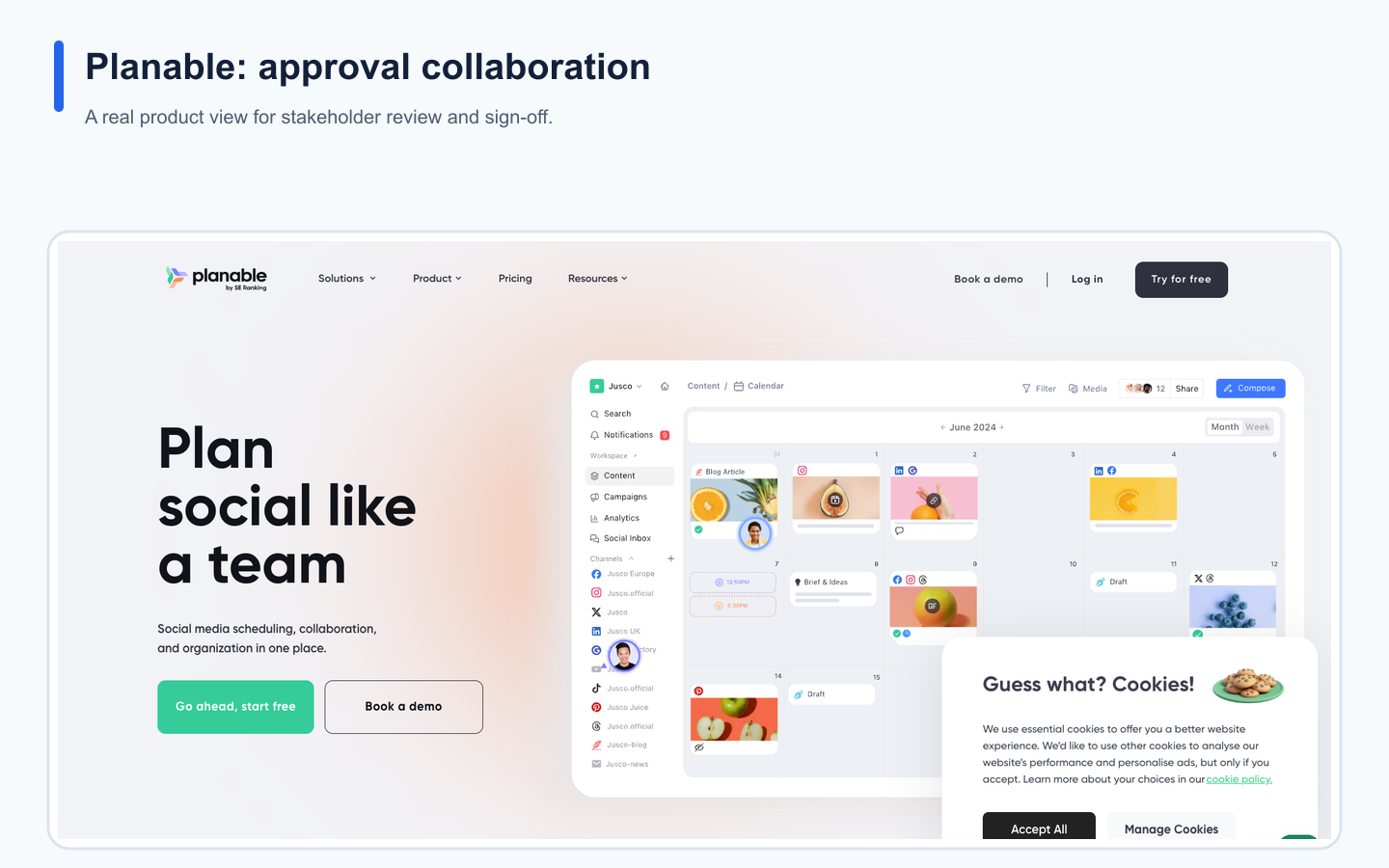 Real Planable landing page illustrating its positioning in the social media tool comparison