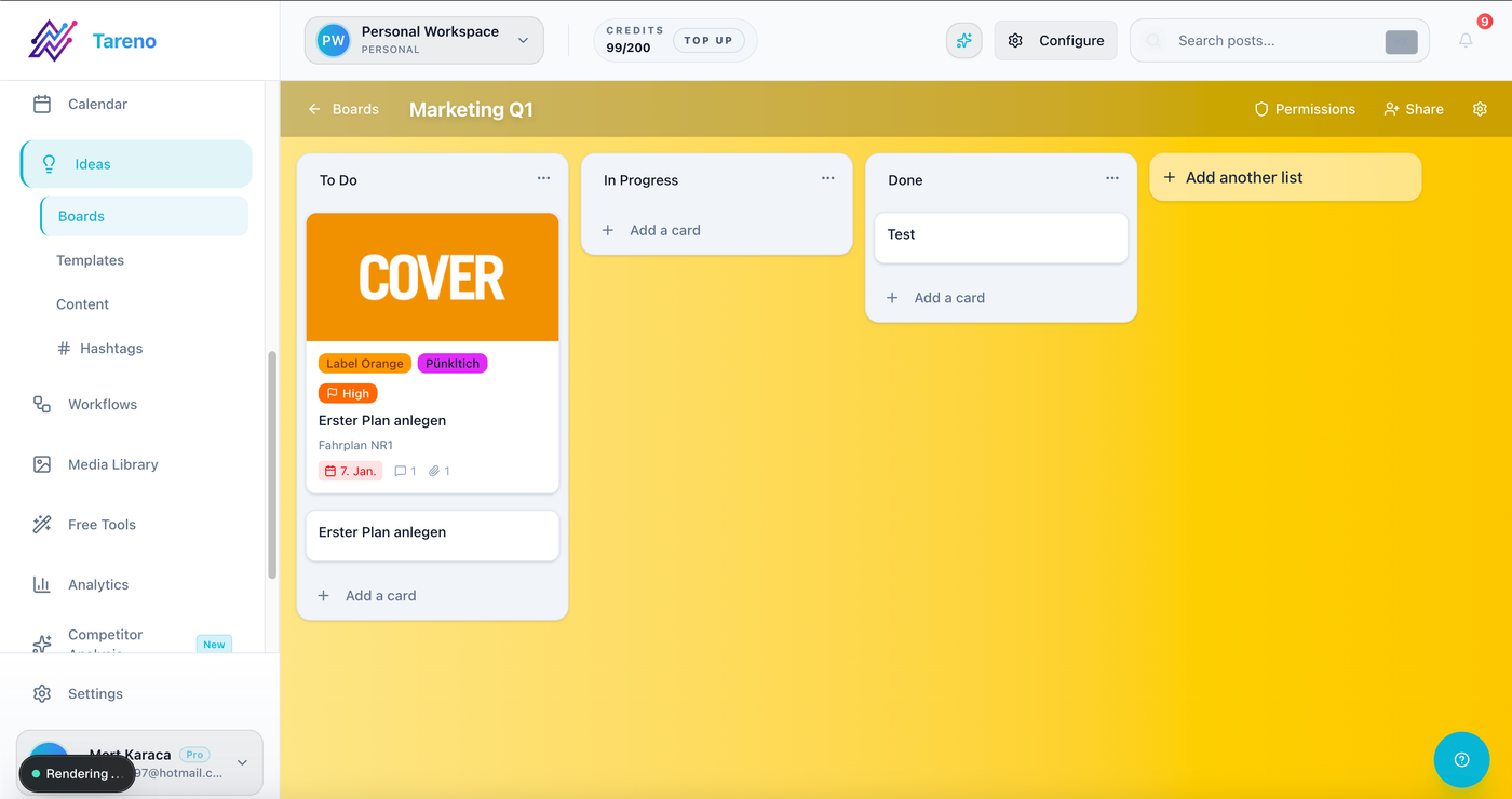 Ideas board used to organize content pillars, themes, and production priorities after a client onboarding call.