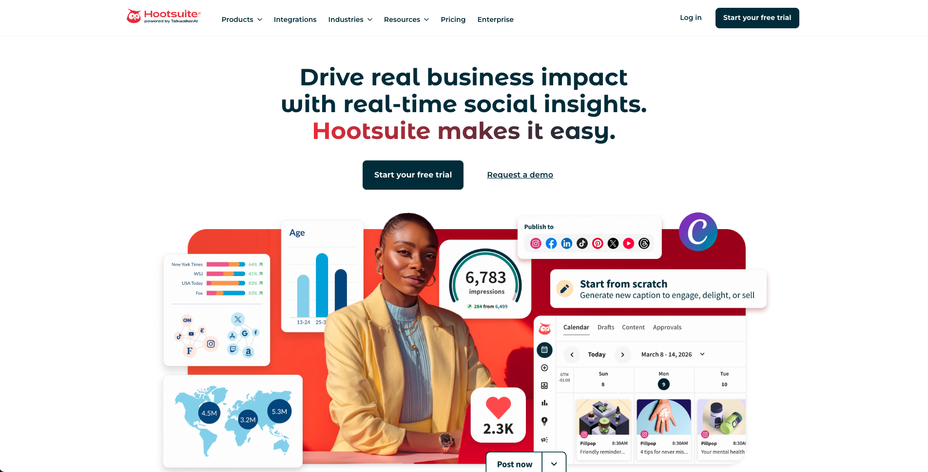 Hootsuite landing page used for broad social suite comparison