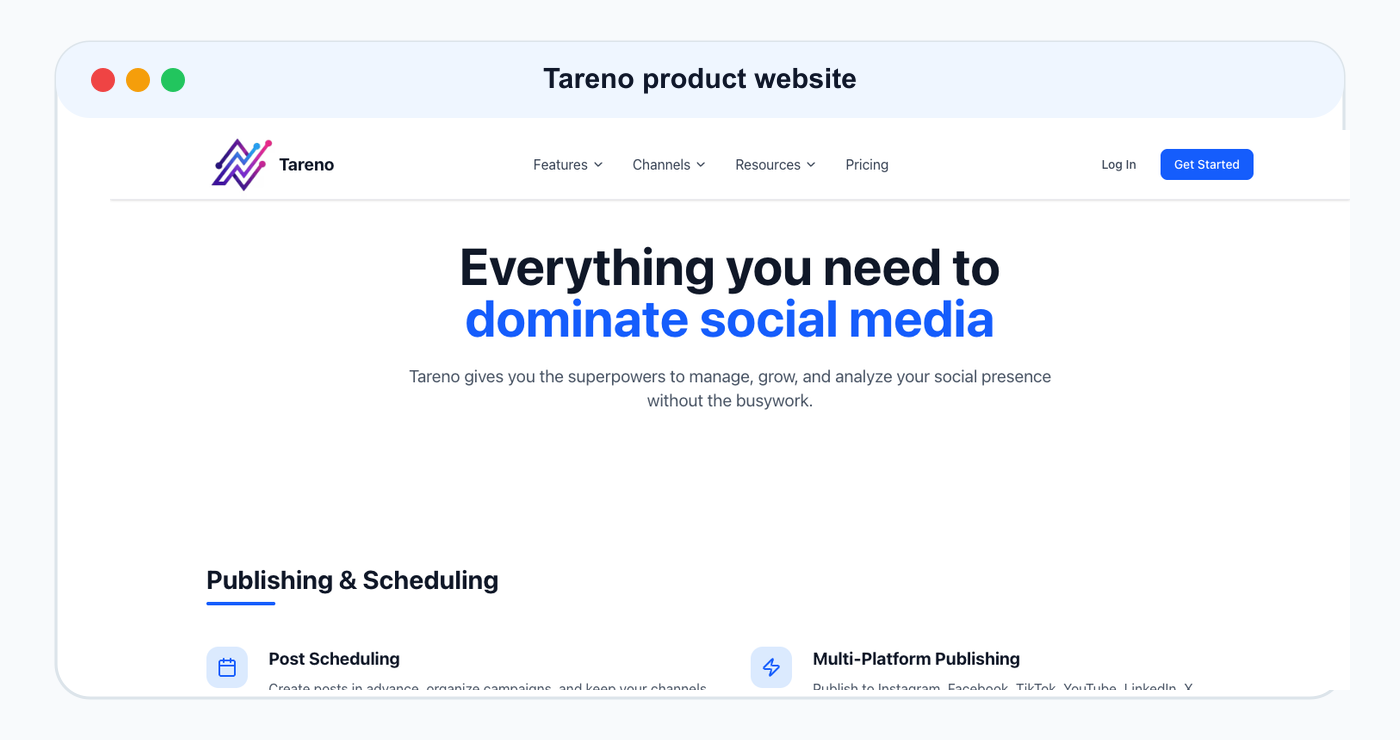 Tareno product website screenshot used as comparison evidence.