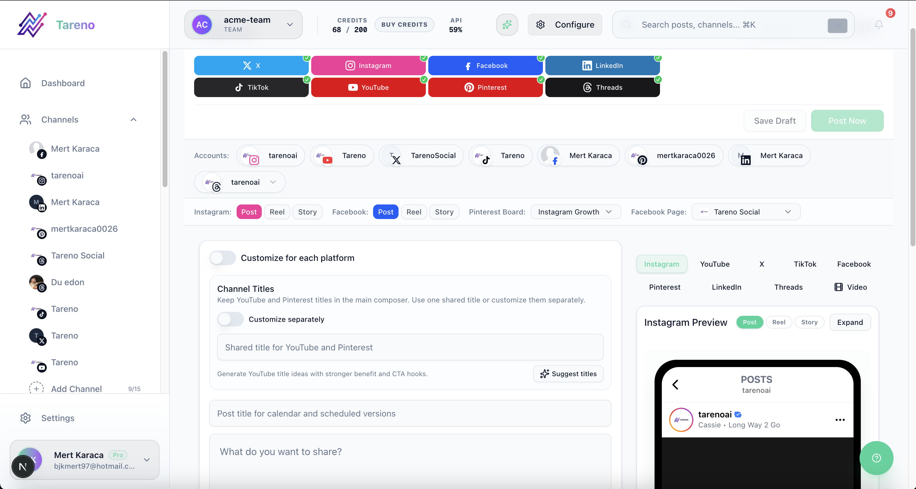 Tareno post creation workflow for turning competitor insights into scheduled content