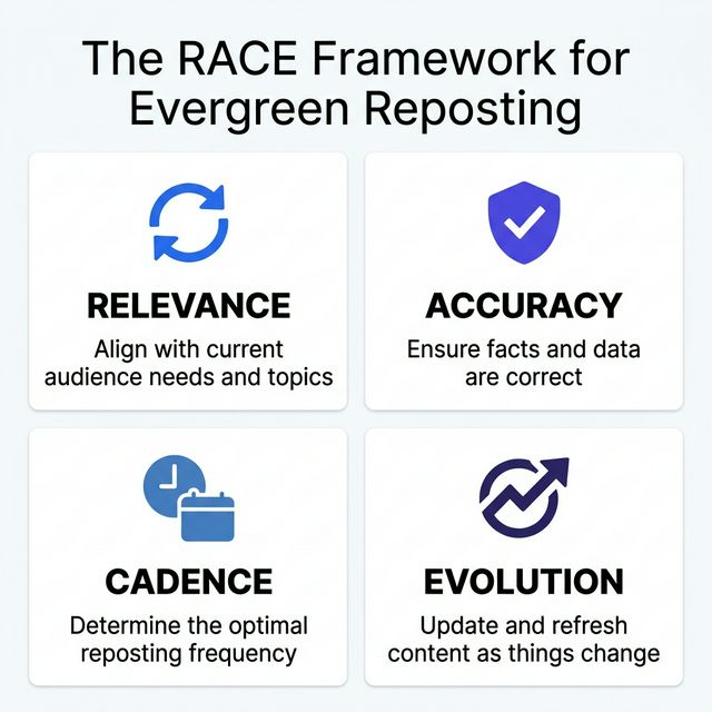 The RACE Framework for Evergreen Content Reposting