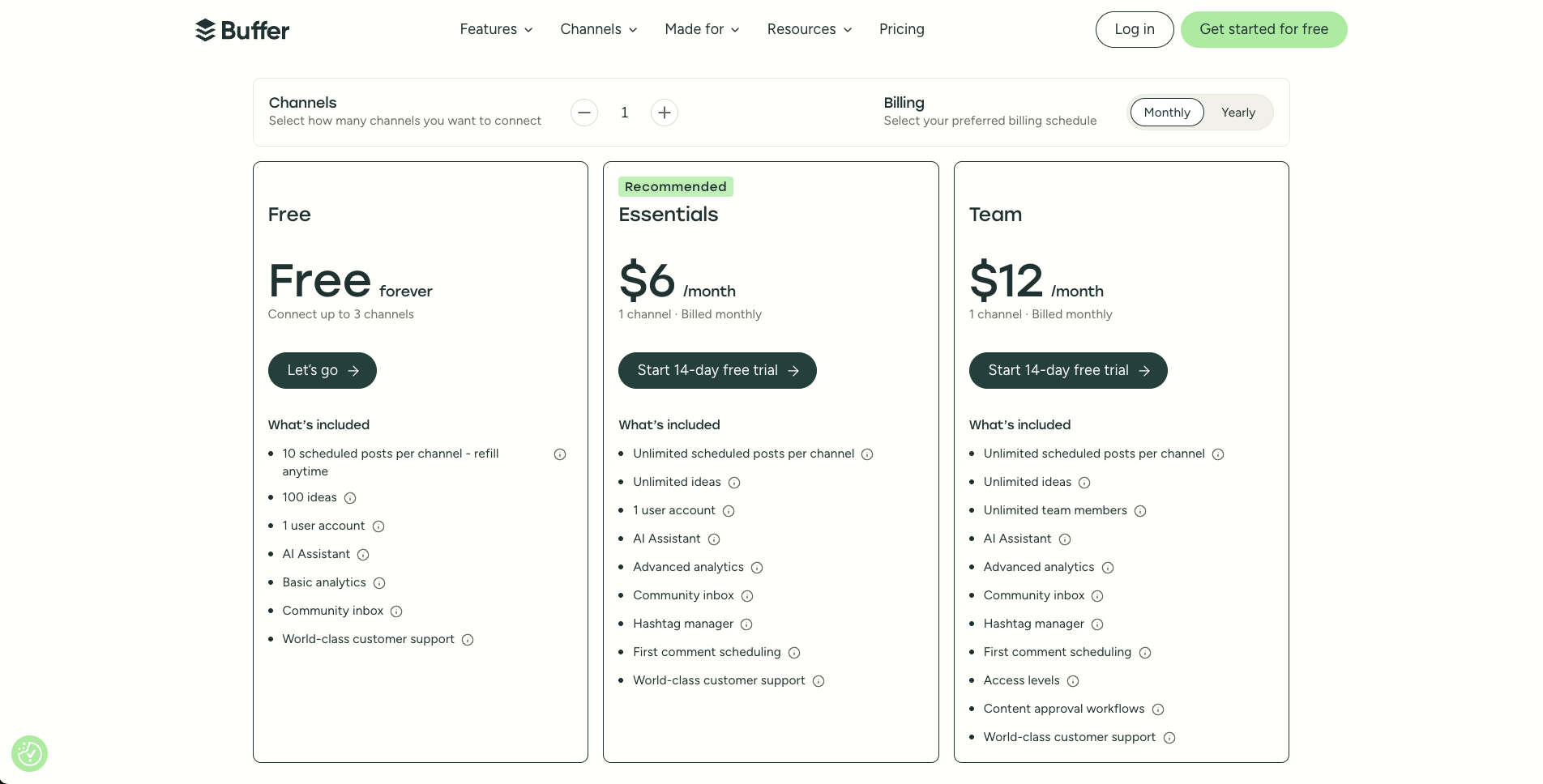 Buffer pricing comparison